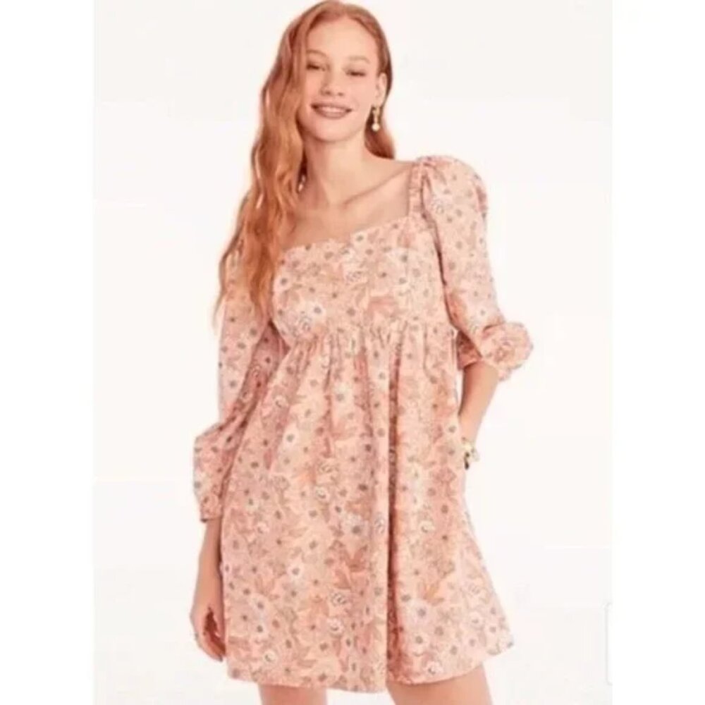 J. Crew Squareneck Cotton Poplin XS Mini Dress in Zinnia Floral Print NWOT
